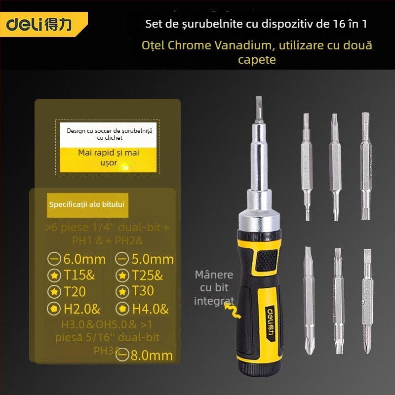 Set șurubelnițe Deli din oțel carbon, mâner din plastic, fără izolație, fără magneți, vârf plat