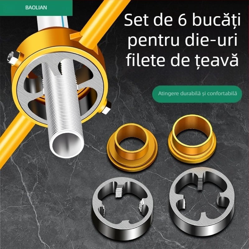 Set de șase piese pentru conducte PPR: unealtă de filetare pentru țevi și inel pentru țevi