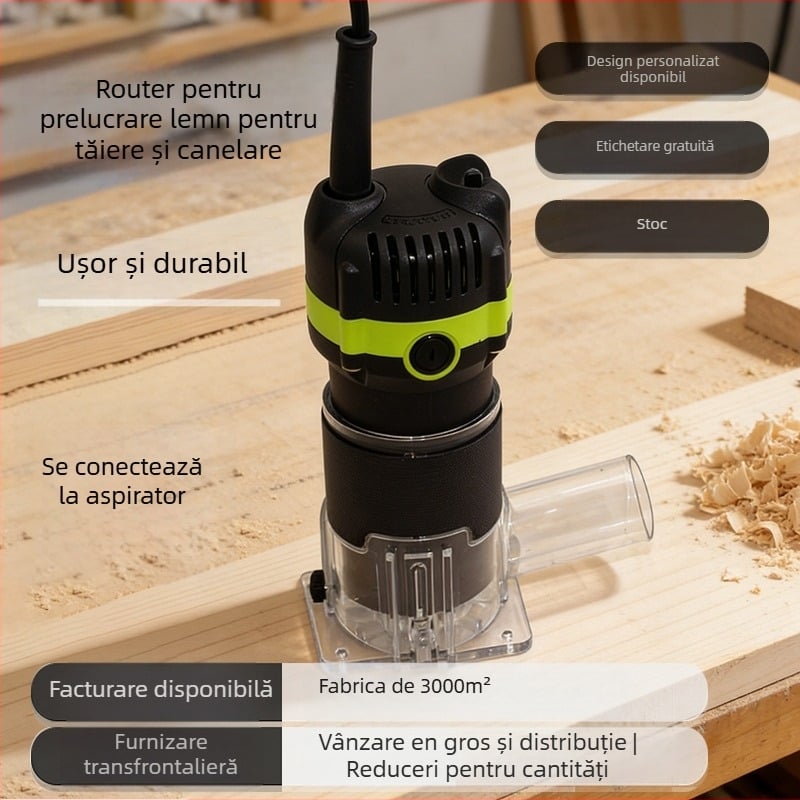 Sanjiang unealtă electrică pentru lemn – slotare, finisare margini și gravare caneluri, 220V, curent monophasic, aspirator de praf puternic