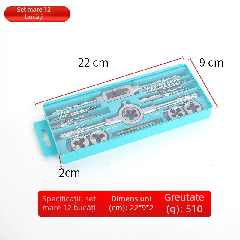 Ruiteng Hardware Set Tap and Die – Cheie manuală pentru taps și die, 12 piese