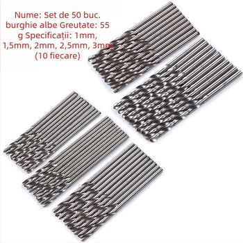 Set de 50 bucăți burghie helicoidale placate cu titan, cu ax circular