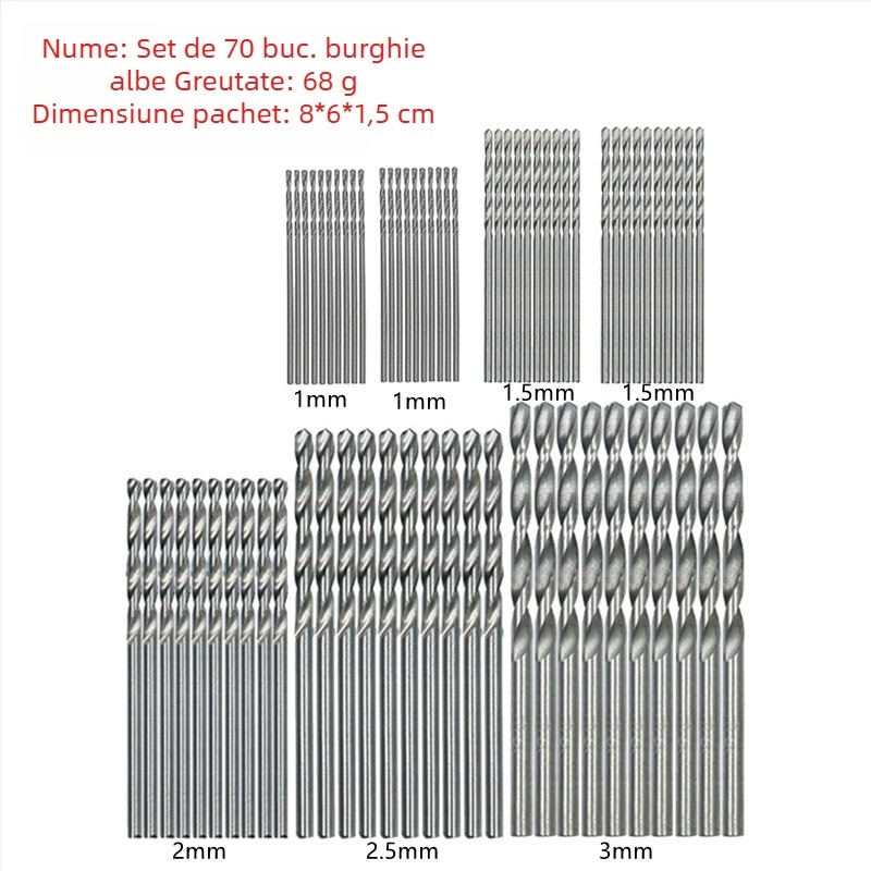 Set de 50 bucăți burghie helicoidale placate cu titan, cu ax circular