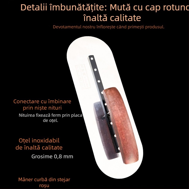 Hongtaiya mistrie rotundă, cap dublu, oțel inoxidabil 3Cr13/420, grosime 0.8 mm – pentru tencuire, zidărie și finisare podele din ciment