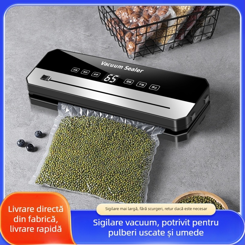 Masină automată de vidat cu afișaj digital și tăietor, sigilare din plastic, pentru vid uscat și umed – carcasa ABS, 120W, 220V, Modelul B cu lamă argintie