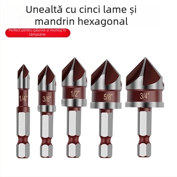 Set de unelte pentru tâmplă - 5 piese, mâner hexagonal, daltă cu cinci lame pentru fasonarea colțurilor, degrosare și extinderea găurilor
