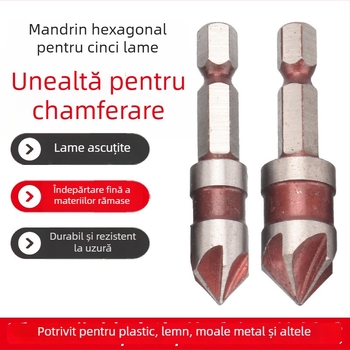 Set de unelte pentru tâmplă - 5 piese, mâner hexagonal, daltă cu cinci lame pentru fasonarea colțurilor, degrosare și extinderea găurilor