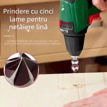 Set de unelte pentru tâmplă - 5 piese, mâner hexagonal, daltă cu cinci lame pentru fasonarea colțurilor, degrosare și extinderea găurilor