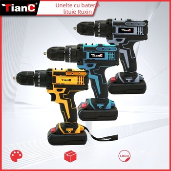 Set fără fir cu bormașină și șurubelniță, motor cu perii, 2 viteze, baterie Li-ion reîncărcabilă, mandrină de prindere manuală, înainte/înapoi