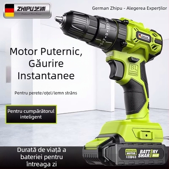 ZHIPU ciocan‑drel fără cablu cu motor fără perii, baterie Li‑ion reîncărcabilă de 48V, design drept, reglaj continuu al vitezei, mandrină cu trei fălci, pentru uz casnic