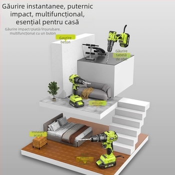 ZHIPU ciocan‑drel fără cablu cu motor fără perii, baterie Li‑ion reîncărcabilă de 48V, design drept, reglaj continuu al vitezei, mandrină cu trei fălci, pentru uz casnic