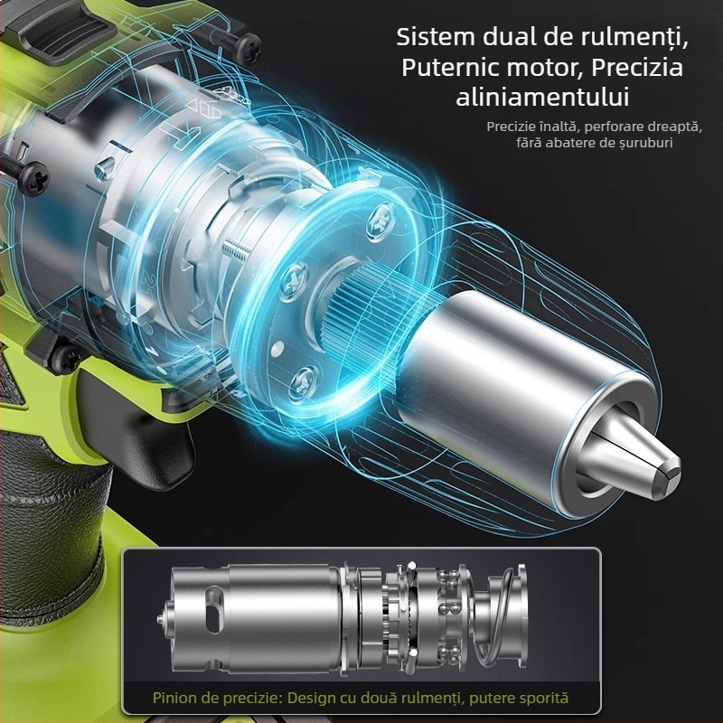 ZHIPU ciocan‑drel fără cablu cu motor fără perii, baterie Li‑ion reîncărcabilă de 48V, design drept, reglaj continuu al vitezei, mandrină cu trei fălci, pentru uz casnic