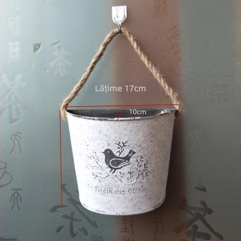 Material: Fier forjat; Galeata pentru perete pentru flori și coș suspendat – decor de perete pentru grădină și balcon, stil pastoral; durabil, nu se deformează ușor, economisește apă și rezistent la secetă