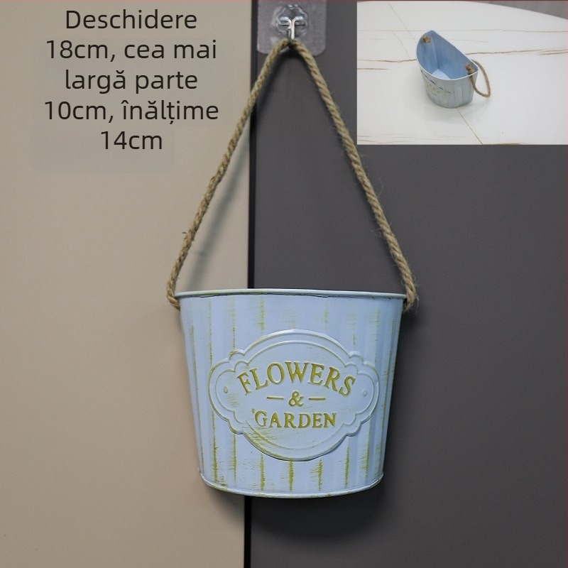 Material: Fier forjat; Galeata pentru perete pentru flori și coș suspendat – decor de perete pentru grădină și balcon, stil pastoral; durabil, nu se deformează ușor, economisește apă și rezistent la secetă