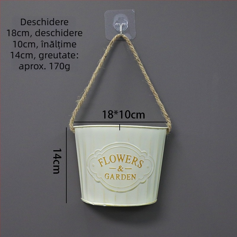 Material: Fier forjat; Galeata pentru perete pentru flori și coș suspendat – decor de perete pentru grădină și balcon, stil pastoral; durabil, nu se deformează ușor, economisește apă și rezistent la secetă