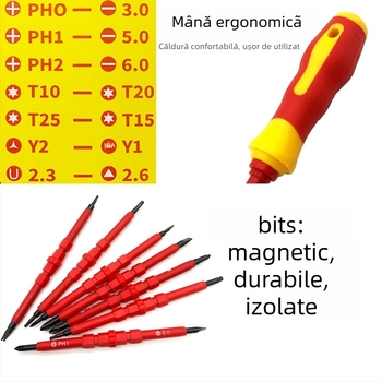 Set izolant de șurubelnițe pentru electricieni — magnetic, din oțel CR-V, capete Phillips și plate, 0,4 kg