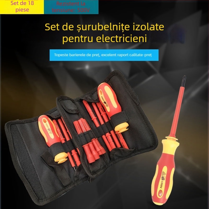 Set de șurubelnițe izolate, magnetice, pentru uz casnic, din oțel Cr-V, cu vârfuri în formă de floare și U