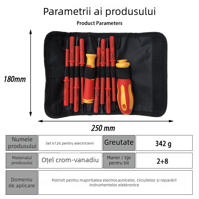 Set de șurubelnițe izolate, magnetice, pentru uz casnic, din oțel Cr-V, cu vârfuri în formă de floare și U