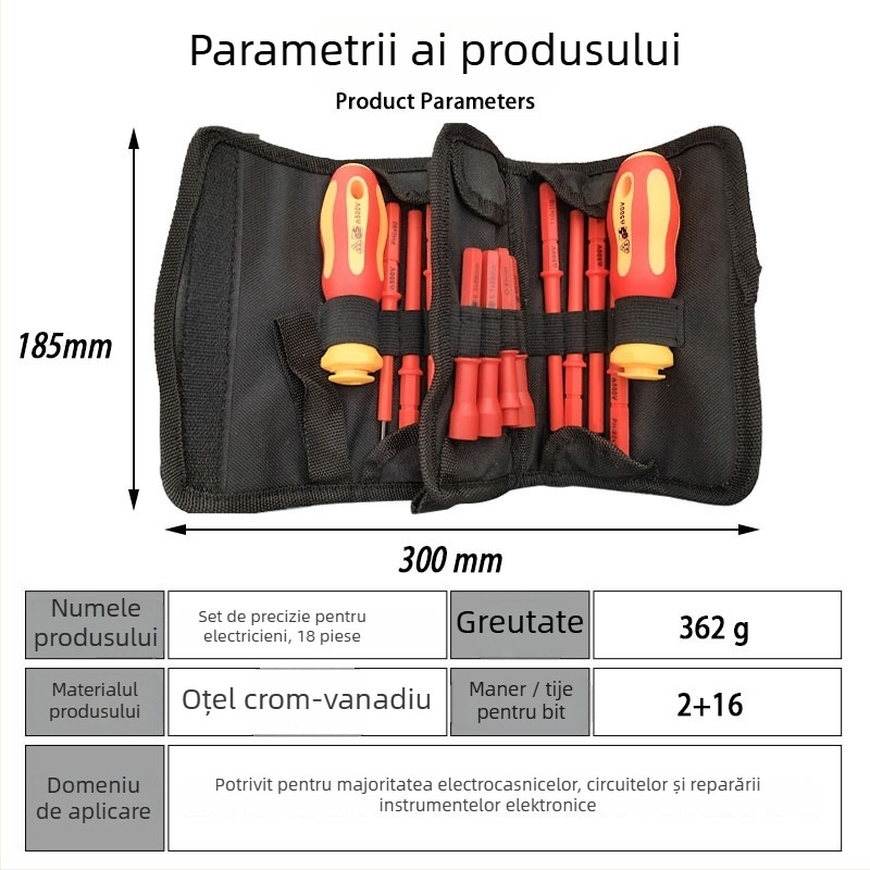 Set de șurubelnițe izolate, magnetice, pentru uz casnic, din oțel Cr-V, cu vârfuri în formă de floare și U