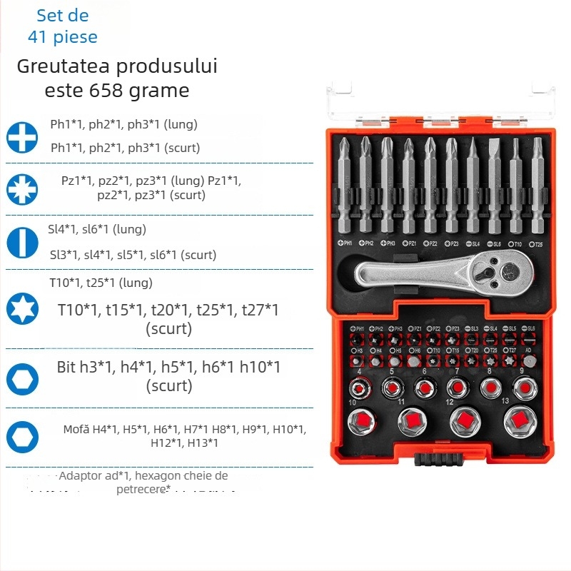 Set de 102 biți pentru șurubelnița electrică, din oțel S2, nemagnetic, neizolat