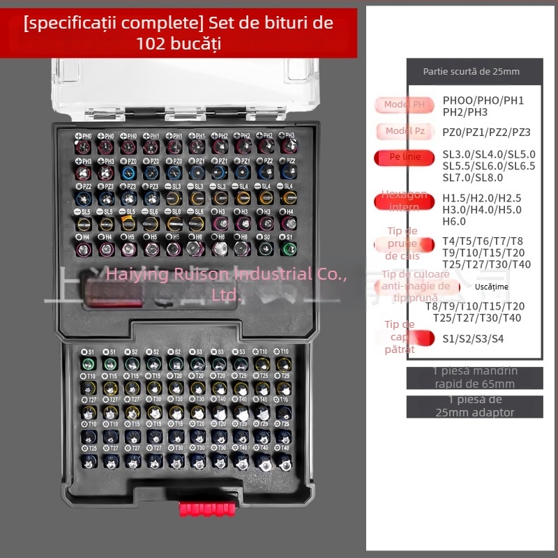 Set de 102 biți pentru șurubelnița electrică, din oțel S2, nemagnetic, neizolat