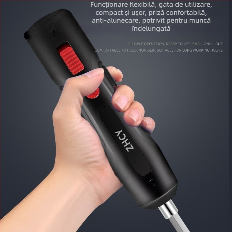 Șurubelniță electrică și mini bormașină cu baterie litiu reîncărcabilă, design drept, mandrină ținută în mână, fără reglaj de viteză, avans înainte-înapoi, pentru uz casnic