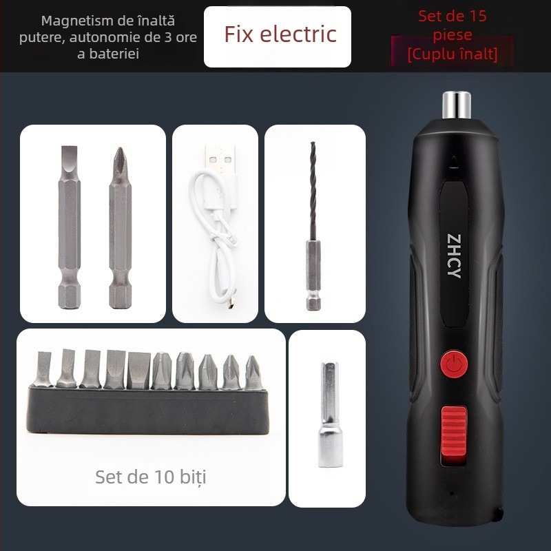 Șurubelniță electrică și mini bormașină cu baterie litiu reîncărcabilă, design drept, mandrină ținută în mână, fără reglaj de viteză, avans înainte-înapoi, pentru uz casnic