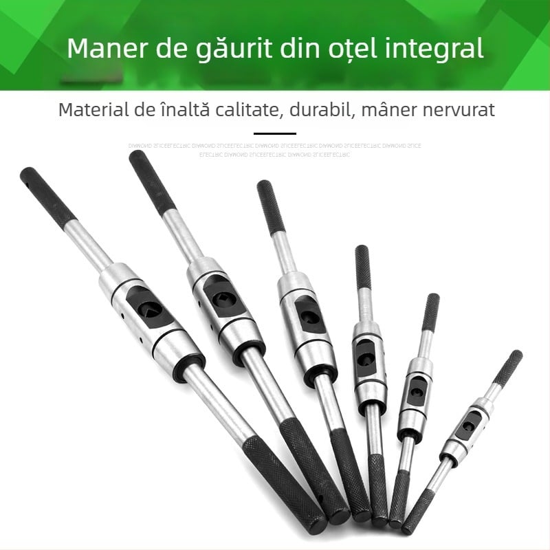 Cheie pentru filetare cu mecanism de tip ratchet, din oțel 45#, cromată, reglabilă, mâner drept