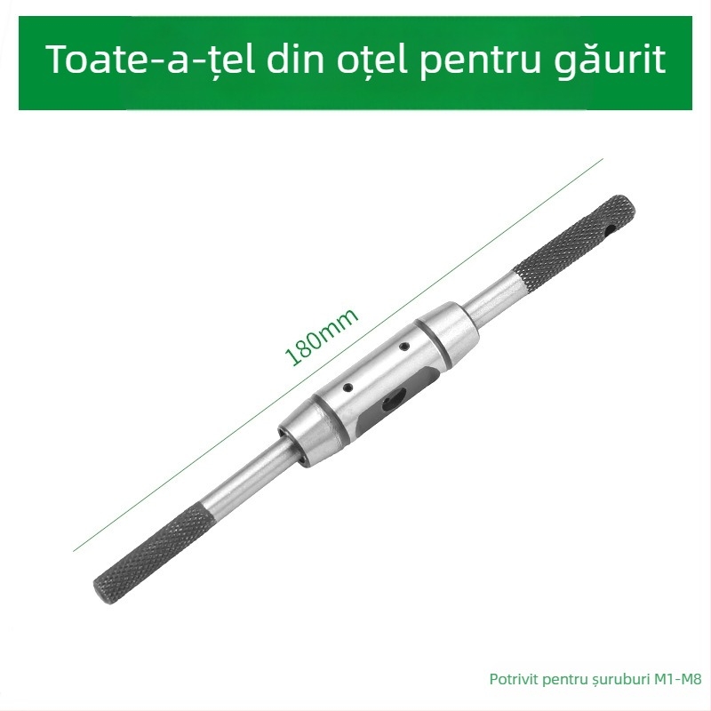 Cheie pentru filetare cu mecanism de tip ratchet, din oțel 45#, cromată, reglabilă, mâner drept