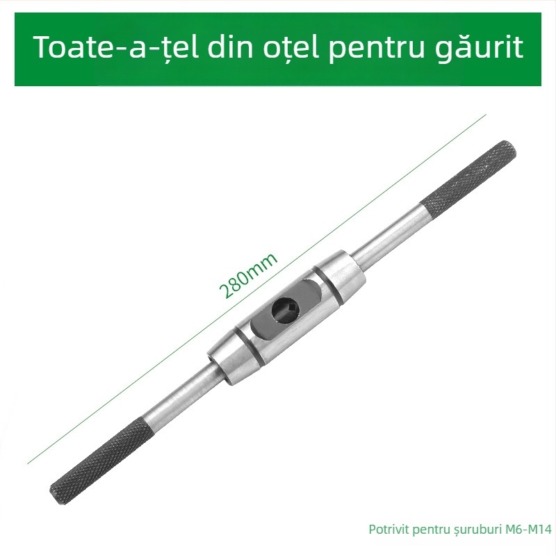 Cheie pentru filetare cu mecanism de tip ratchet, din oțel 45#, cromată, reglabilă, mâner drept