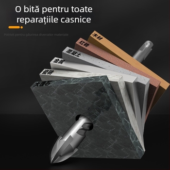 Burghiu pentru plăci ceramice, aliaj wolfram, cu patru muchii, mâner rotund, vârf triunghiular, compatibil cu burghiu cu impact