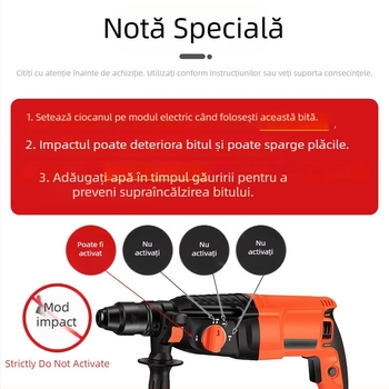 Burghiu pentru plăci ceramice, aliaj wolfram, cu patru muchii, mâner rotund, vârf triunghiular, compatibil cu burghiu cu impact