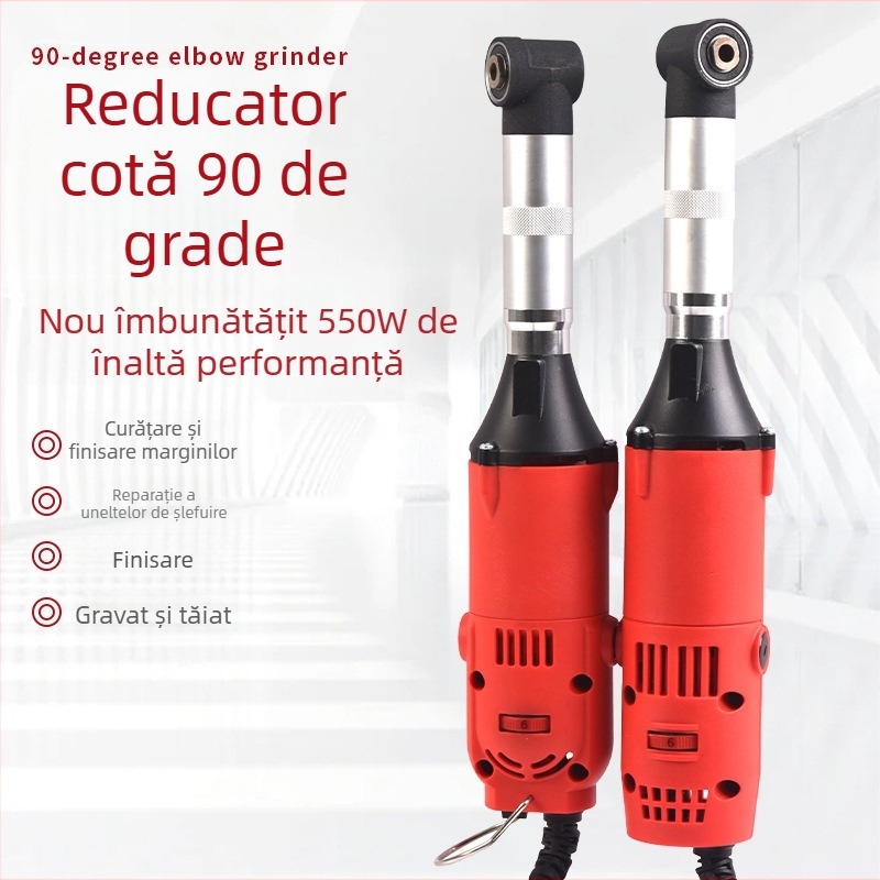 Șlefuitor electric cu cot de 90° pentru matrițe, multifuncțional pentru gravură și lustruire, portabil, cu șase trepte de viteză, alimentare 110–240 V, cablu 1,6 m