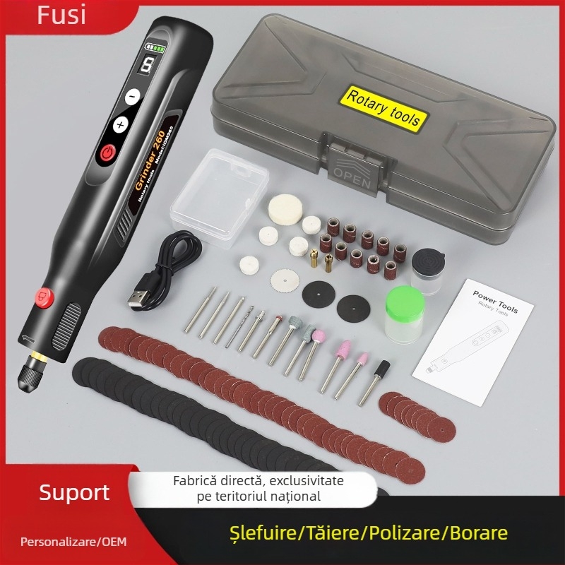 Pix șlefuit electric portabil pentru gravură, șlefuire, lustruire, tăiere și găurire; baterie litiu reîncărcabilă, 3.7–5V, 5 trepte de viteză, cablu USB inclus, greutate 0.45 kg