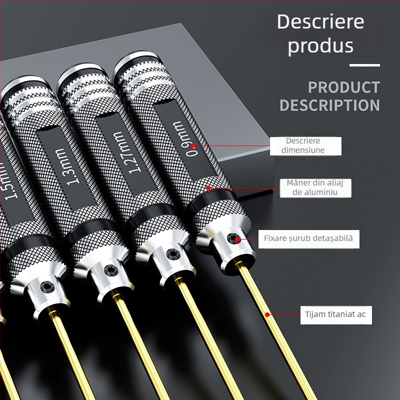 Set de șurubelnițe și chei hex pentru model de avion, magnetice, din oțel rapid (HSS)