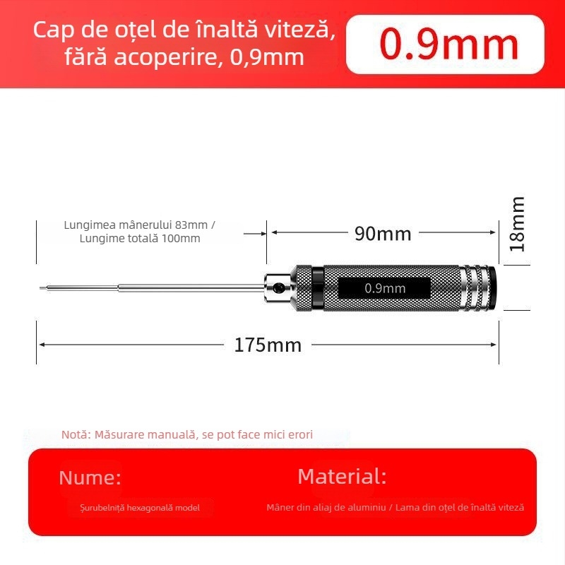 Set de șurubelnițe și chei hex pentru model de avion, magnetice, din oțel rapid (HSS)