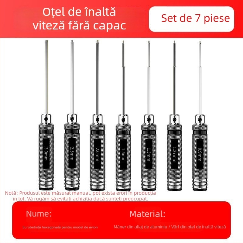 Set de șurubelnițe și chei hex pentru model de avion, magnetice, din oțel rapid (HSS)