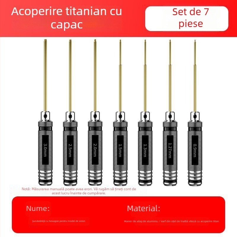 Set de șurubelnițe și chei hex pentru model de avion, magnetice, din oțel rapid (HSS)