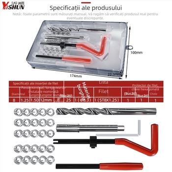 Set de unelte pentru repararea filetelor, 131 de piese, manual, inele autoforante pentru șuruburi, instrument de reparare a filetelor la bujie și burghiu pentru filete