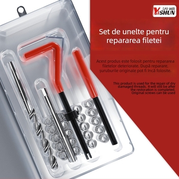 Set de unelte pentru repararea filetelor, 131 de piese, manual, inele autoforante pentru șuruburi, instrument de reparare a filetelor la bujie și burghiu pentru filete