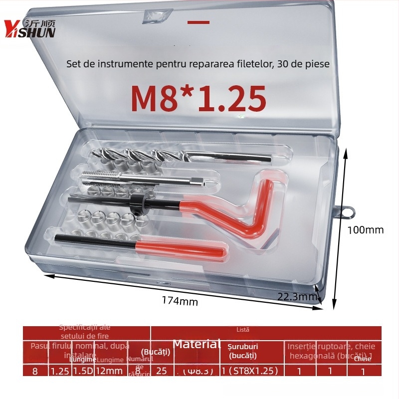 Set de unelte pentru repararea filetelor, 131 de piese, manual, inele autoforante pentru șuruburi, instrument de reparare a filetelor la bujie și burghiu pentru filete