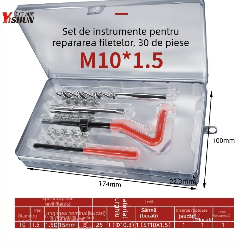 Set de unelte pentru repararea filetelor, 131 de piese, manual, inele autoforante pentru șuruburi, instrument de reparare a filetelor la bujie și burghiu pentru filete