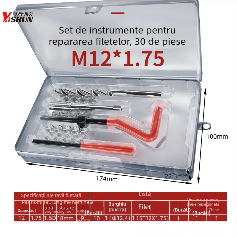 Set de unelte pentru repararea filetelor, 131 de piese, manual, inele autoforante pentru șuruburi, instrument de reparare a filetelor la bujie și burghiu pentru filete