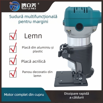 Bolime Mașină multifuncțională pentru prelucrarea lemnului, cu viteză reglabilă pentru frezare, canelare și gravare, 220V cu priză, Seria 3700, potrivită pentru Bakelit și plăci din aluminiu-plastic