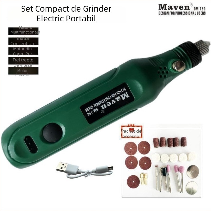 MAVEN Freză electrică mini portabilă pentru gravură și lustruire jad – baterie Li‑ion reîncărcabilă, 5V, cablu USB inclus, greutate 0.139 kg