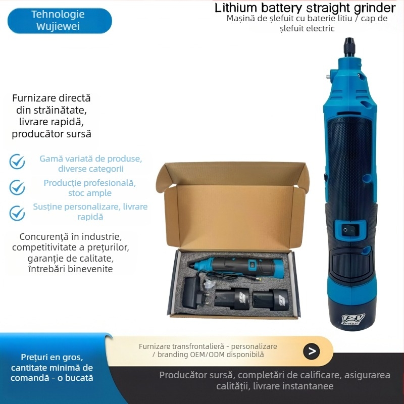 Șlefuitor drept portabil cu acumulator 12V, fără perii, gravură și șlefuire, 6 trepte de viteză, înaltă putere