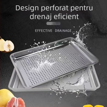 Tavă pătrată din oțel inox Shengjia – compatibilă cu cuptorul cu microunde, suprafață electroplacată, imprimare logo disponibilă