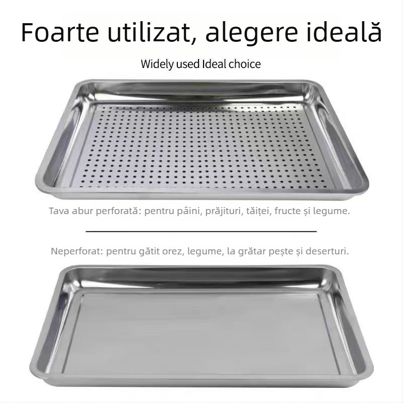 Tavă pătrată din oțel inox Shengjia – compatibilă cu cuptorul cu microunde, suprafață electroplacată, imprimare logo disponibilă