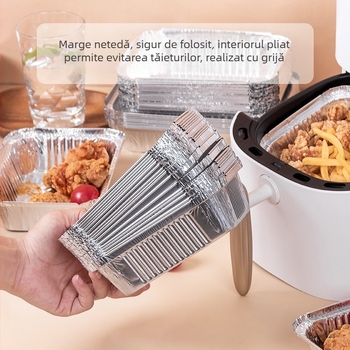 Matarile Tavă din folie de aluminiu pentru air fryer, dreptunghiulară, de unică folosință, 1000 bucăți, compatibilă cu microunde