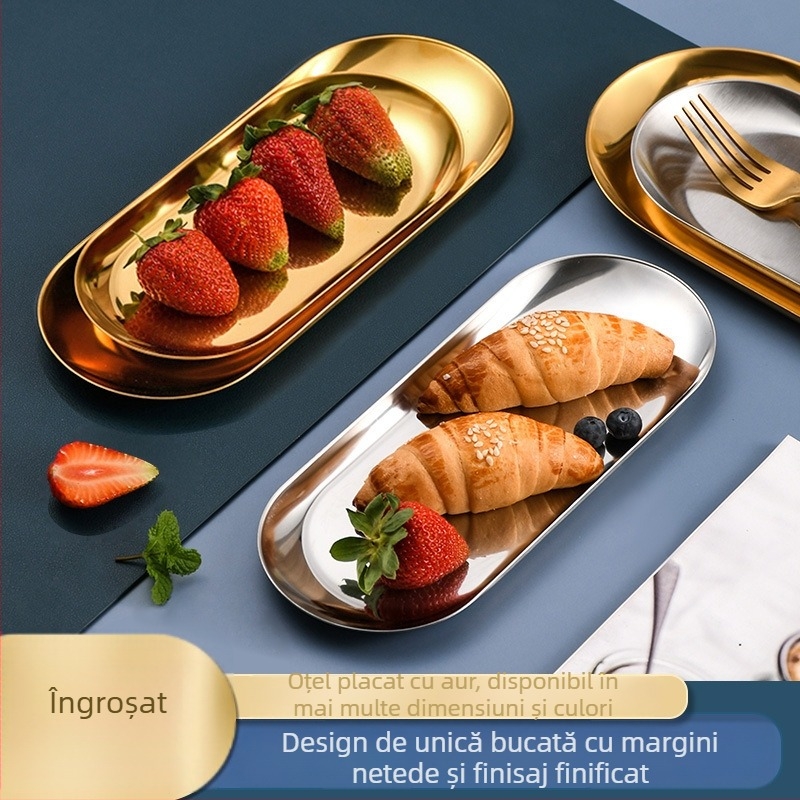 Platou rotund din oțel inoxidabil, stil coreean, cu suprafață mată, design modern minimalist, pentru hotel, mese, cafea și ceai