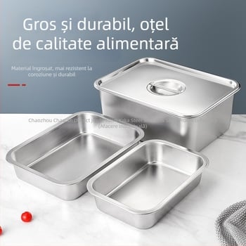Vas din oțel inoxidabil pentru alimentație cu plasă filtrantă, tavă pătrățată pentru scurgere și recipient dreptunghiular pentru scurgerea uleiului